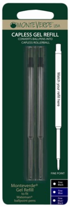 Capless Gel Ink refill fits-Waterman® by MonteVerde® ....2 pack blister card