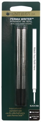 Perma Writer Ink Refills [rollerball] by MonteVerde® fits capped RB pens with Perma Seal® cap [2/pack]...closeout sale
