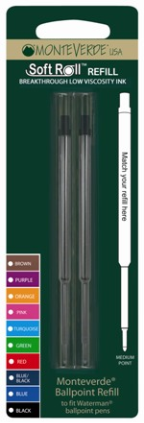 SoftRoll™ Ballpoint Ink refill - fits Waterman® by MonteVerde®....2 pack blister card