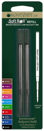 MonteVerde® SoftRoll™ Ballpoint Ink refill - fits Montblanc® ....2 pack blister card/2 individual refills [medium or broad]