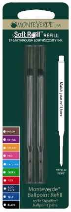 SoftRoll™ Ballpoint Ink refill - fits Sheaffer® & Sailor® Pens by MonteVerde®...2 pack blister card/"K" style