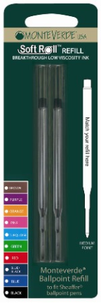 SoftRoll™ Ballpoint Ink refill - fits Sheaffer® & Sailor® Pens by MonteVerde®...2 pack blister card/"K" style SoftRoll™ Ballpoint Ink refill - fits Sheaffer® & Sailor® Pens by MonteVerde®...2 pack blister card/"K" style