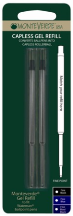 Capless Gel Ink refill fits-Waterman® by MonteVerde® ....2 pack blister card Capless Gel Ink refill fits-Waterman® by MonteVerde® ....2 pack blister card